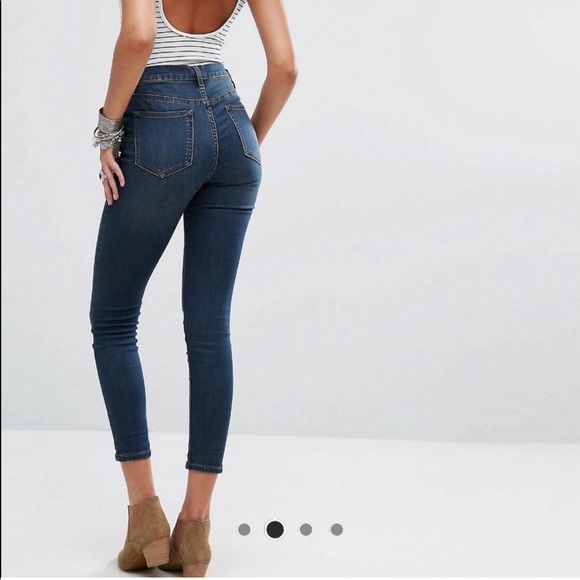 Free People Denim - FREE PEOPLE blue stretch high rise skinny jeans denim dark wash. Size 27 crop